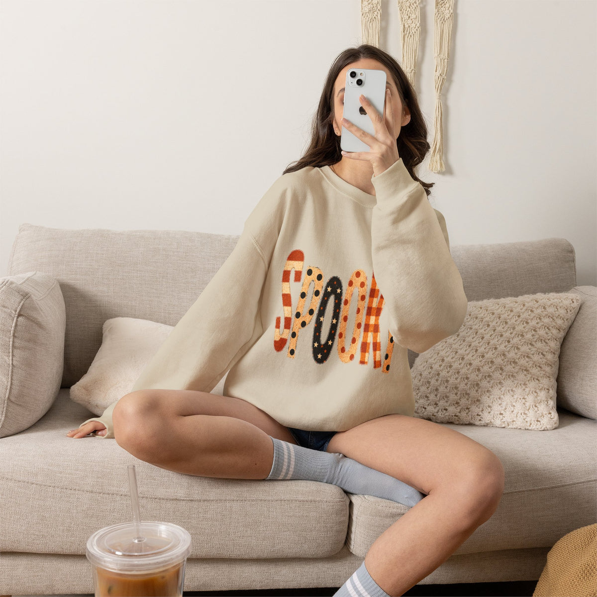 'Spooky' Patterned Letters Crewneck Sweatshirt