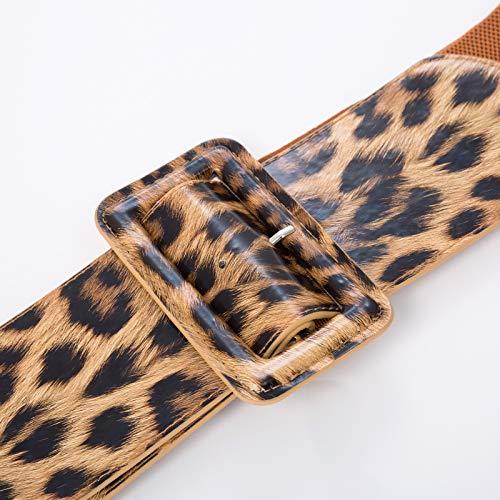 Leopard print elastic women's belt with a chunky patent leather buckle and adjustable holes by BCNY BOUTIQUE from the Bags and Belts collection