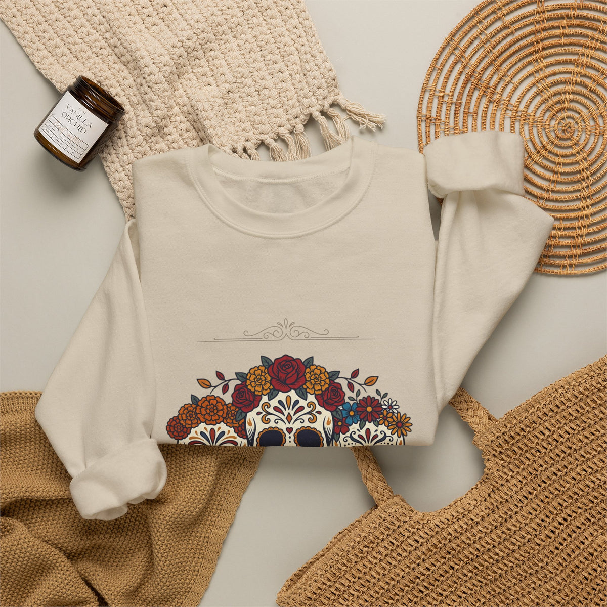 Familia Es Ofrenda Sugar Skulls Sweatshirt | Día de los Muertos crewneck