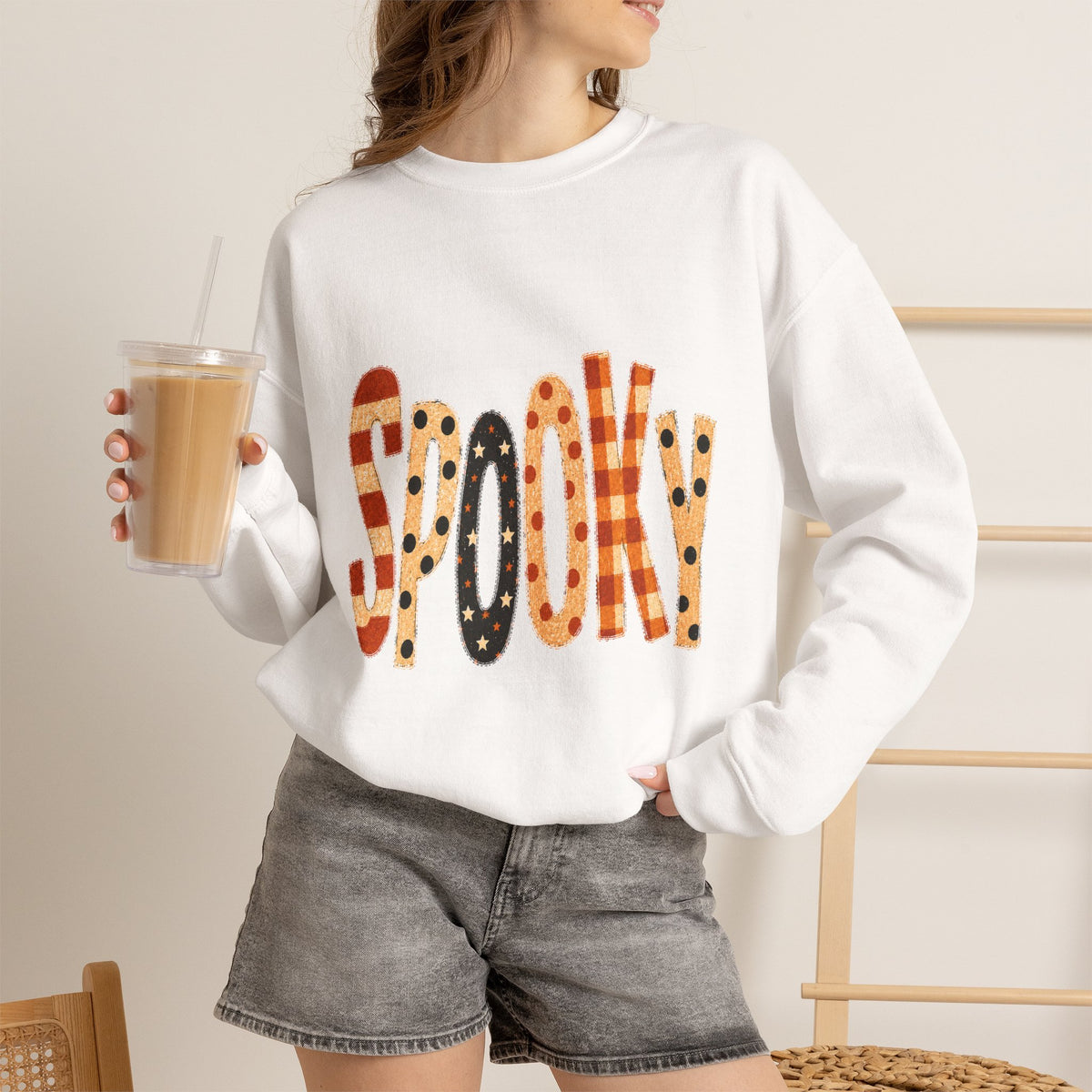 'Spooky' Patterned Letters Crewneck Sweatshirt