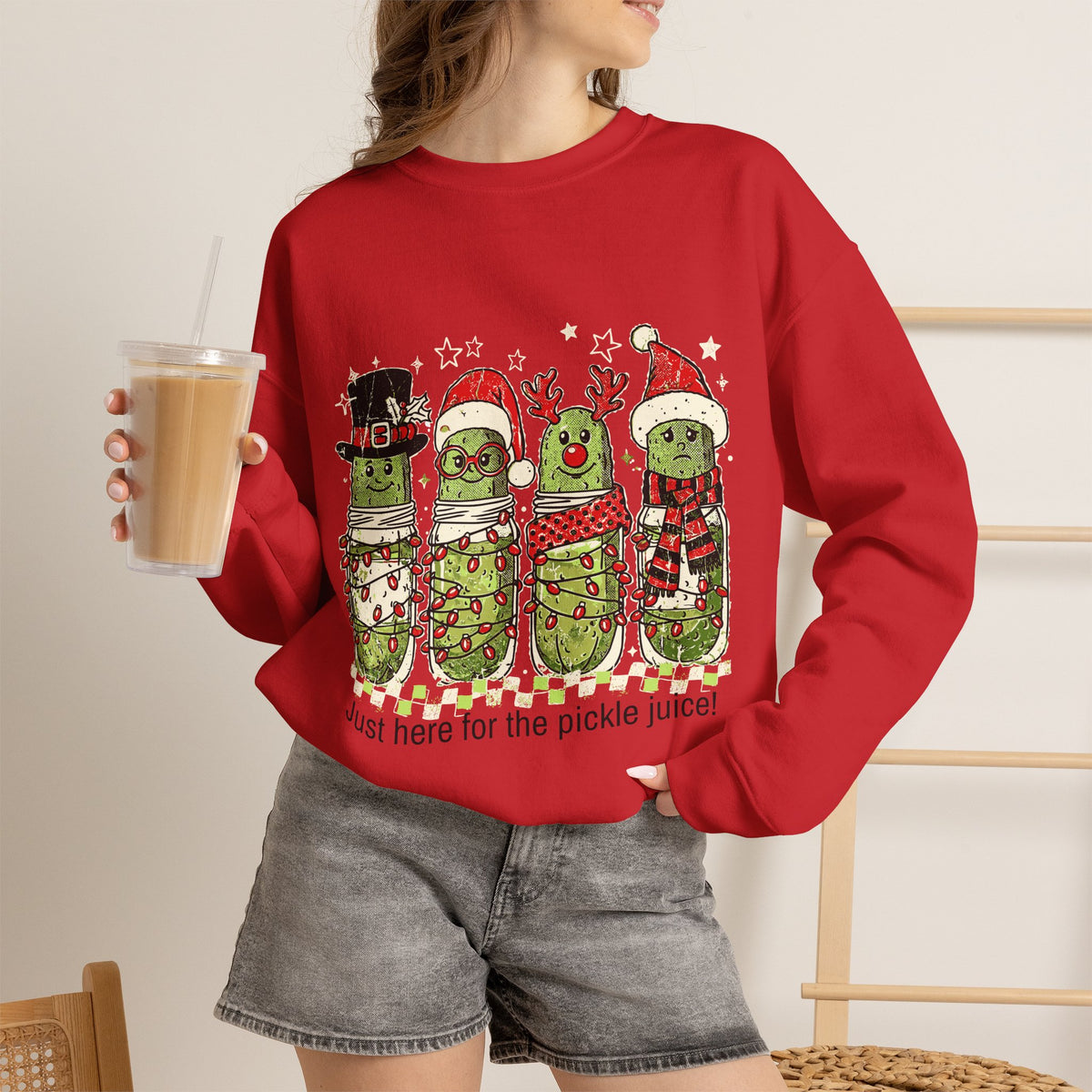 Just Here for the Pickle Juice Christmas Sweatshirt