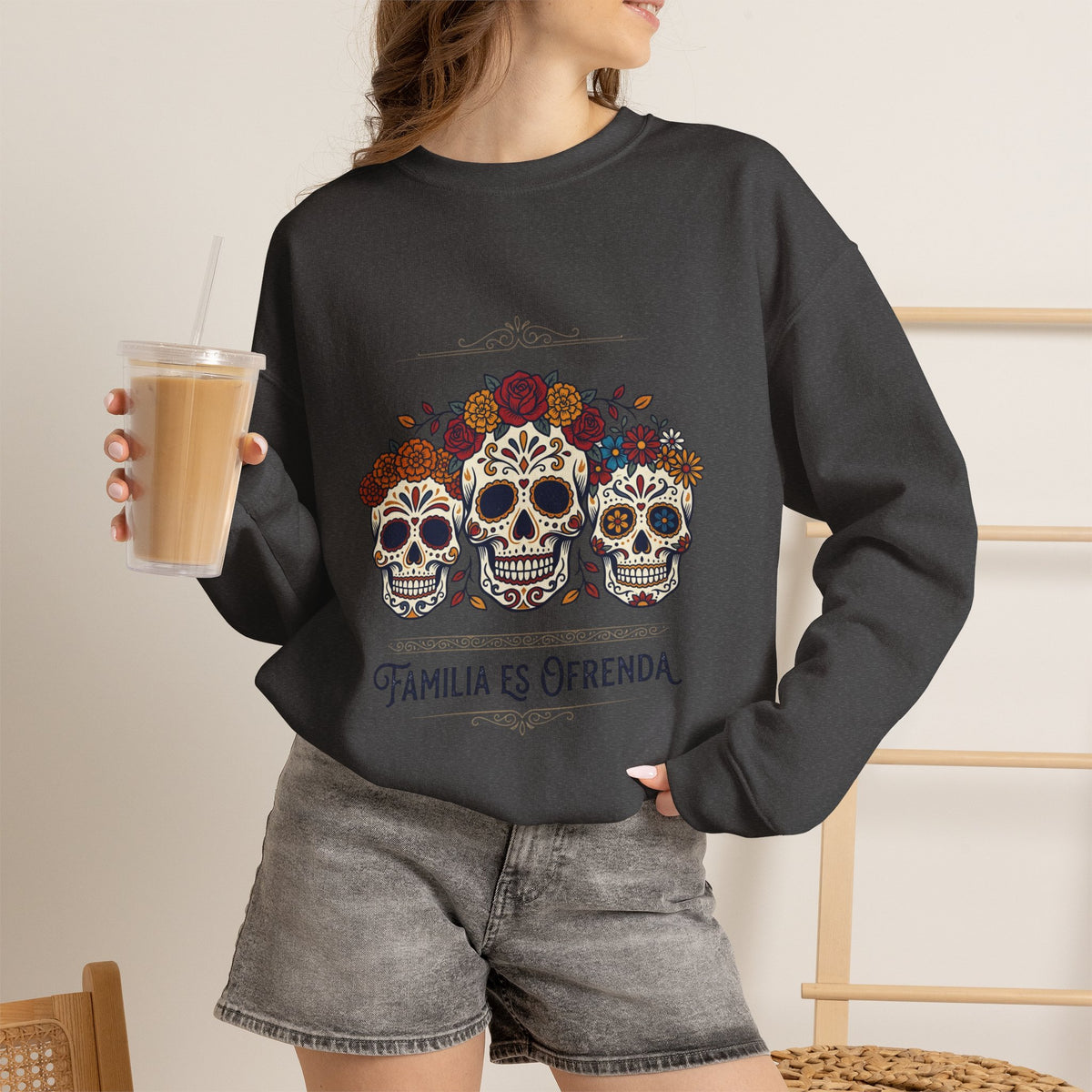 Familia Es Ofrenda Sugar Skulls Sweatshirt | Día de los Muertos crewneck