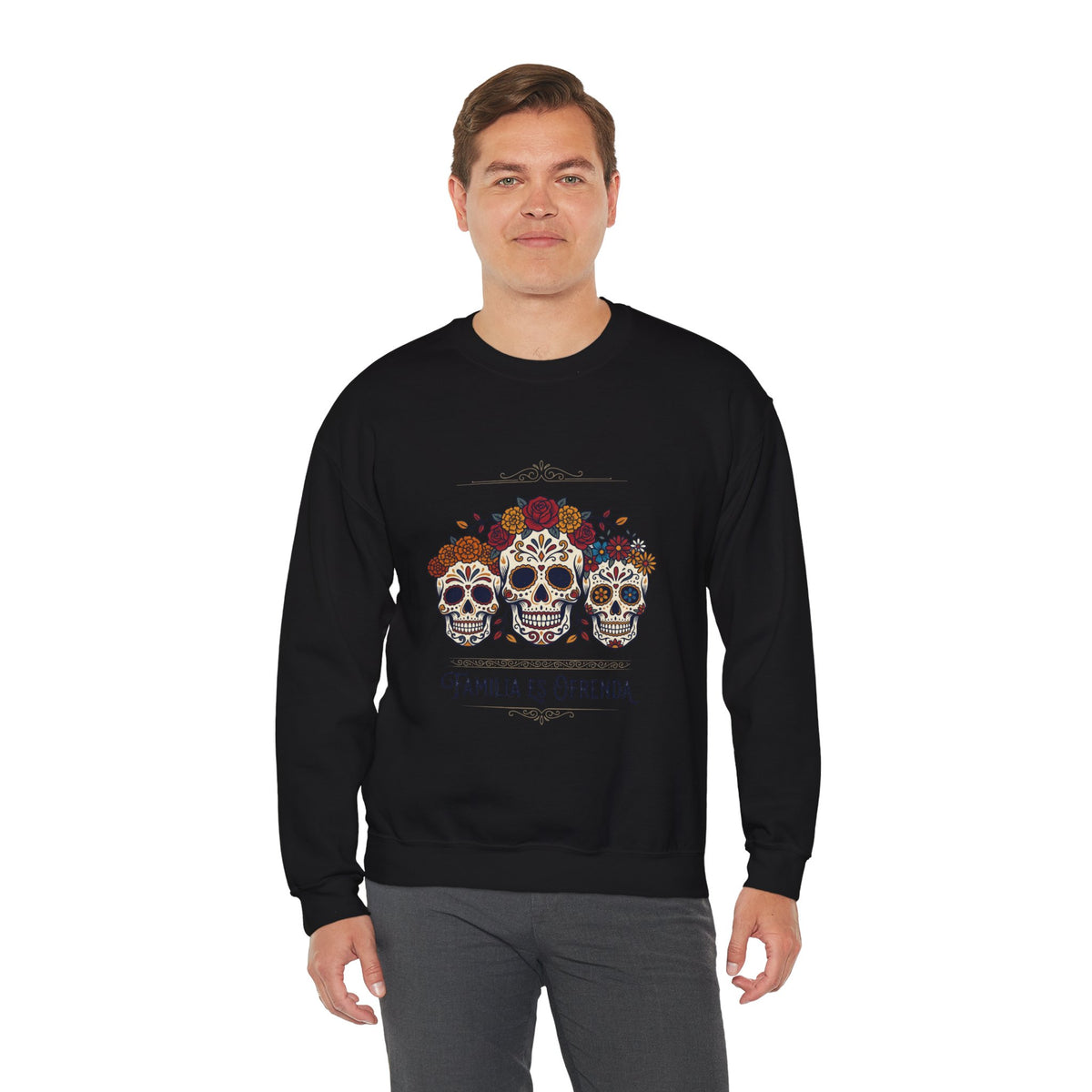 Familia Es Ofrenda Sugar Skulls Sweatshirt | Día de los Muertos crewneck