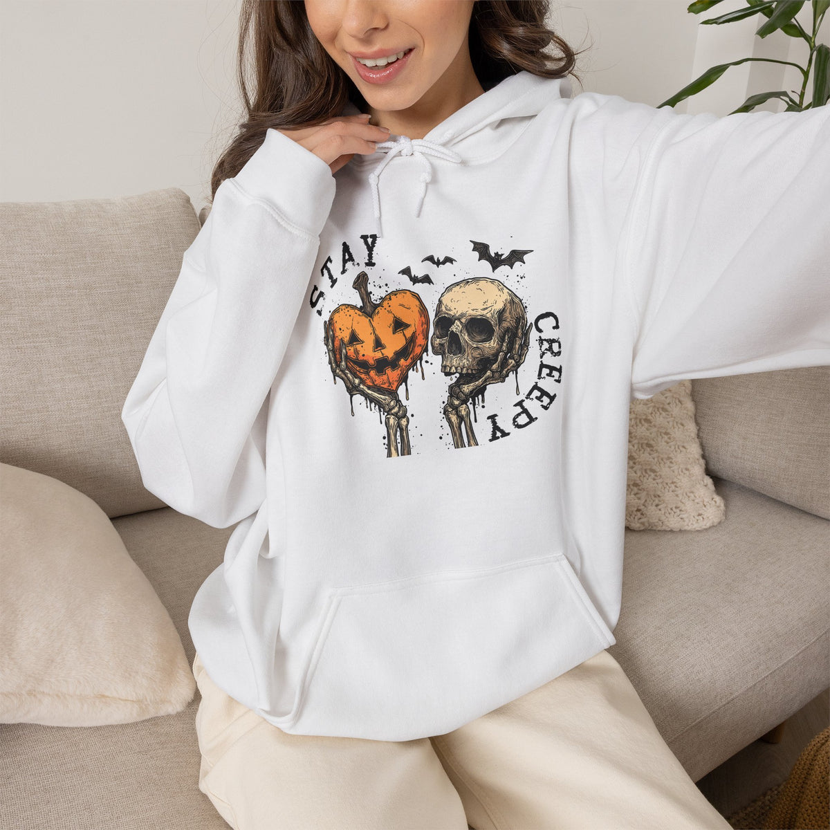 "Stay Creepy" Front + "Spooky Season" Back Halloween Skulls