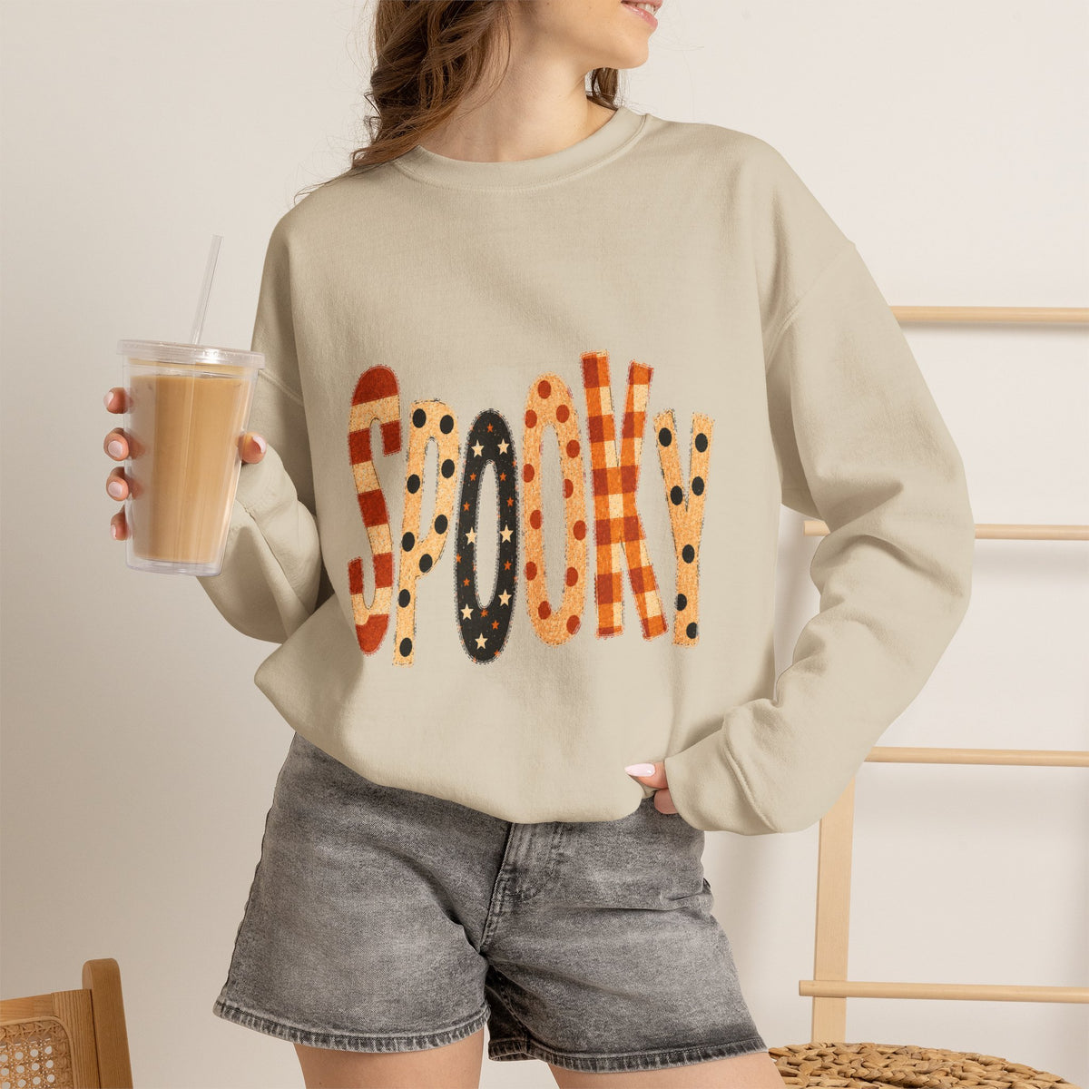 'Spooky' Patterned Letters Crewneck Sweatshirt