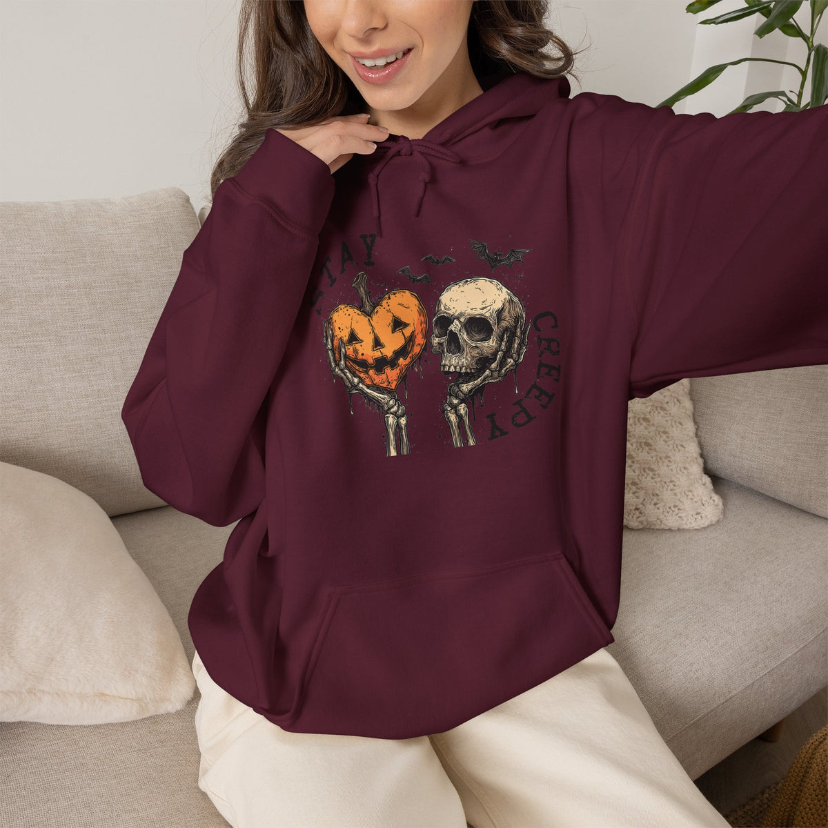 "Stay Creepy" Front + "Spooky Season" Back Halloween Skulls