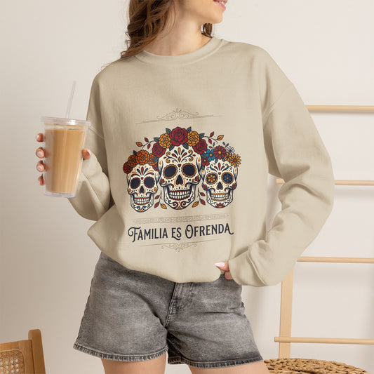 Familia Es Ofrenda Sugar Skulls Sweatshirt | Día de los Muertos crewneck