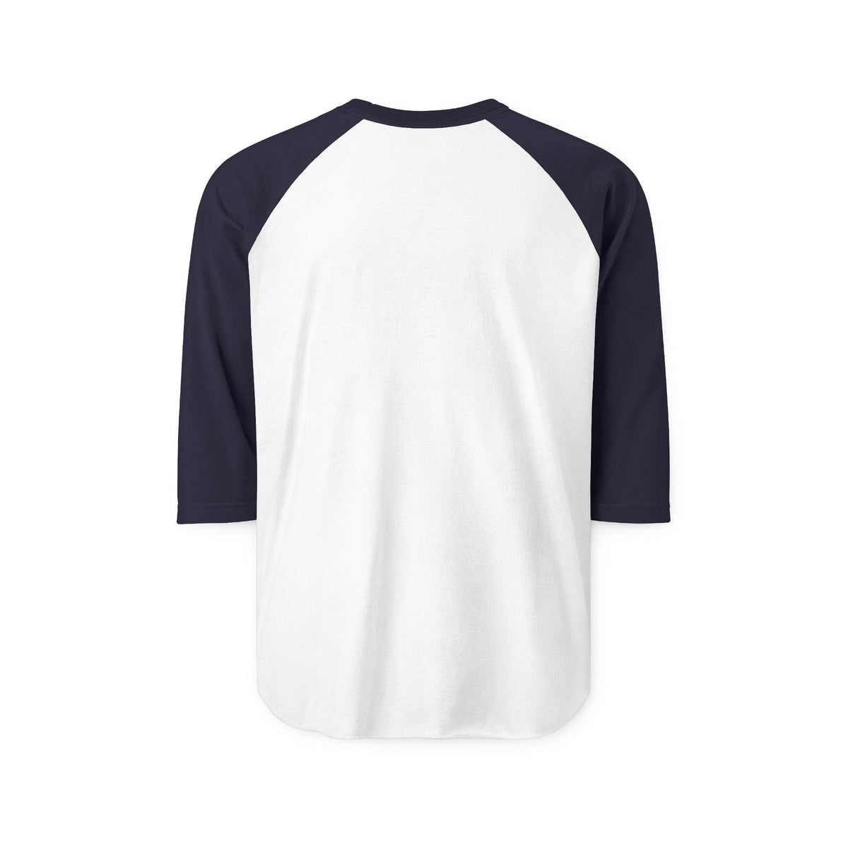 White and navy three quarter sleeve raglan shirt with a relaxed vintage inspired fit for casual womens fashion and everyday graphic apparel
