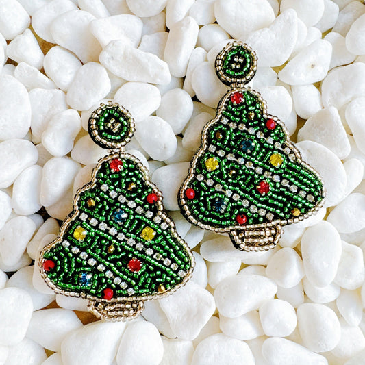 Beaded Christmas Tree Earrings