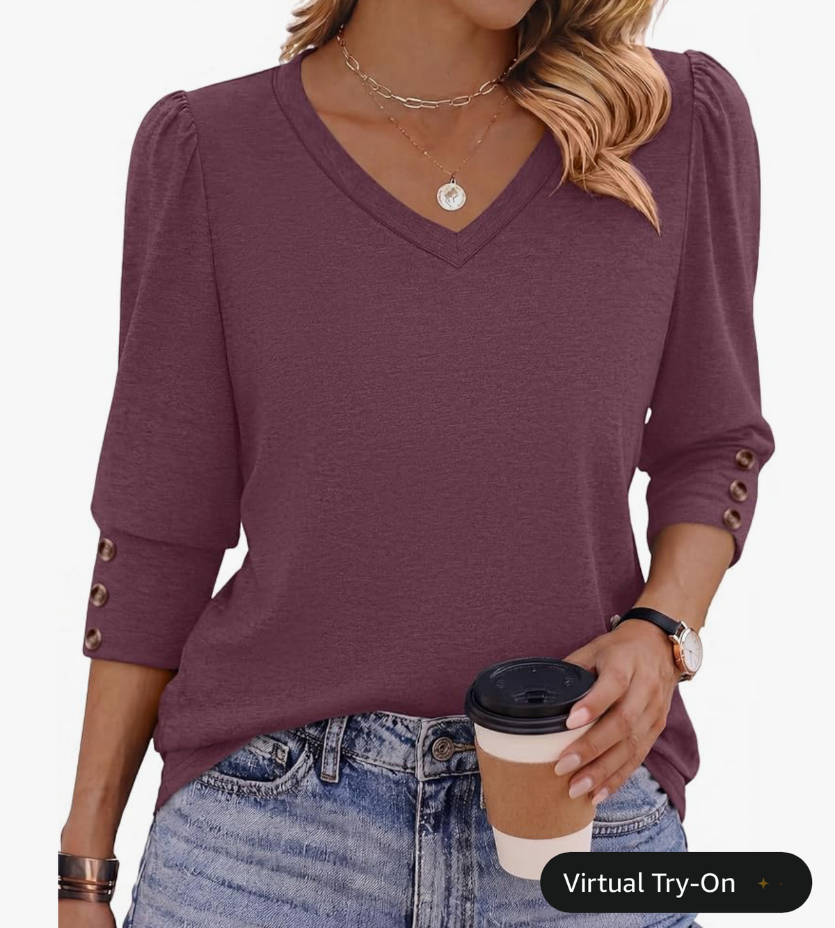 Puff Sleeve V Neck Top
