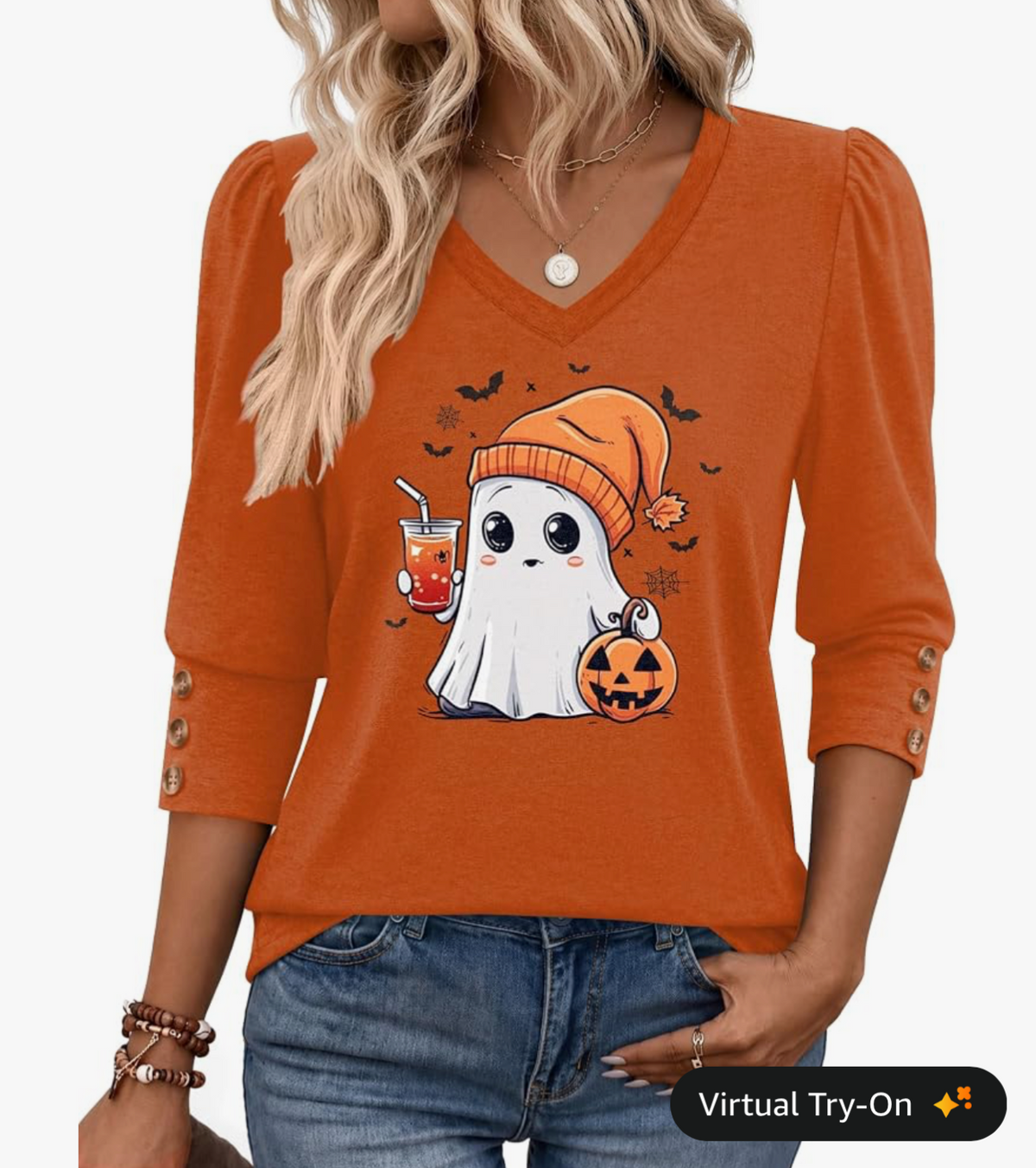 Puff Sleeve V Neck Top