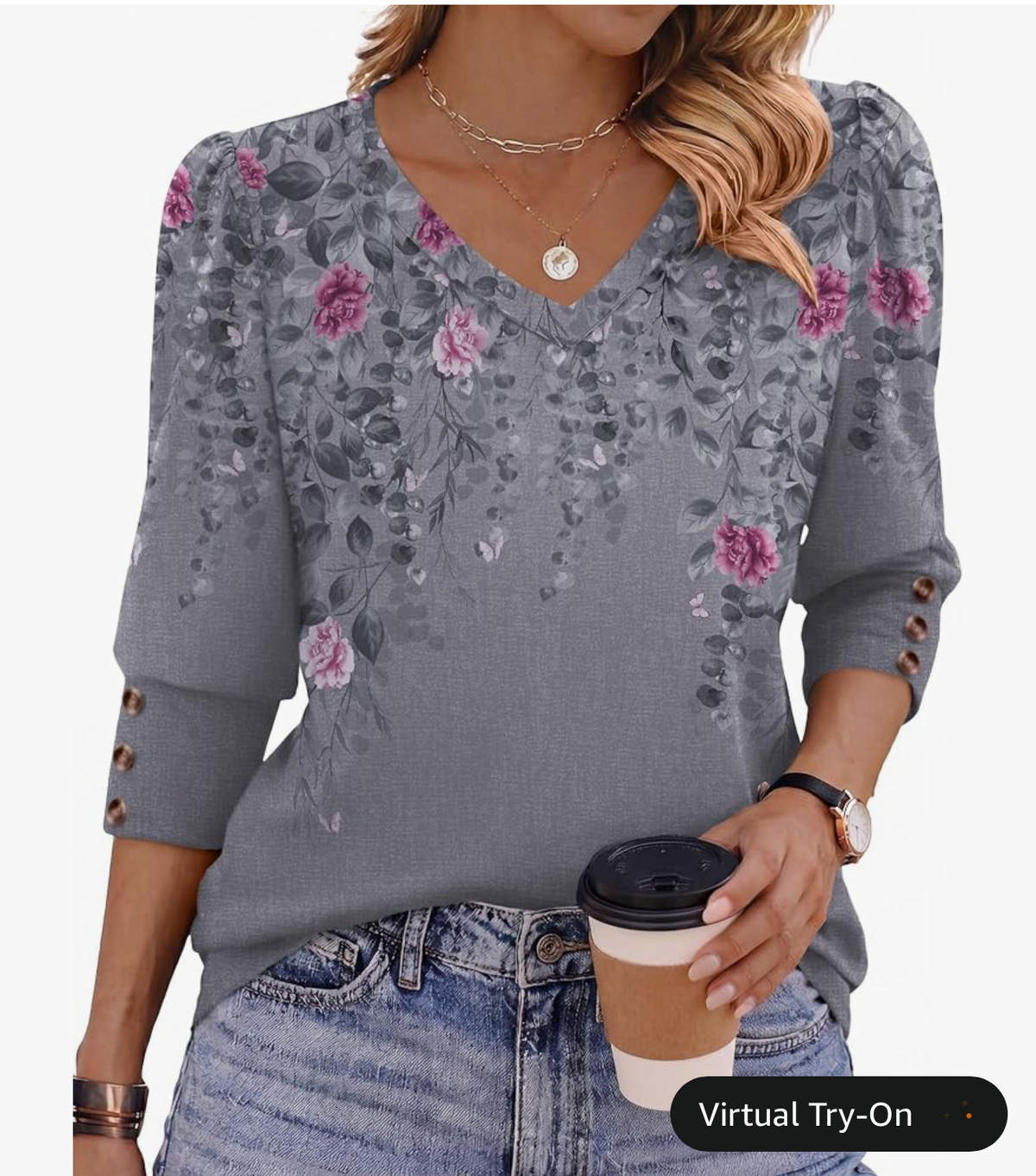 Puff Sleeve V Neck Top