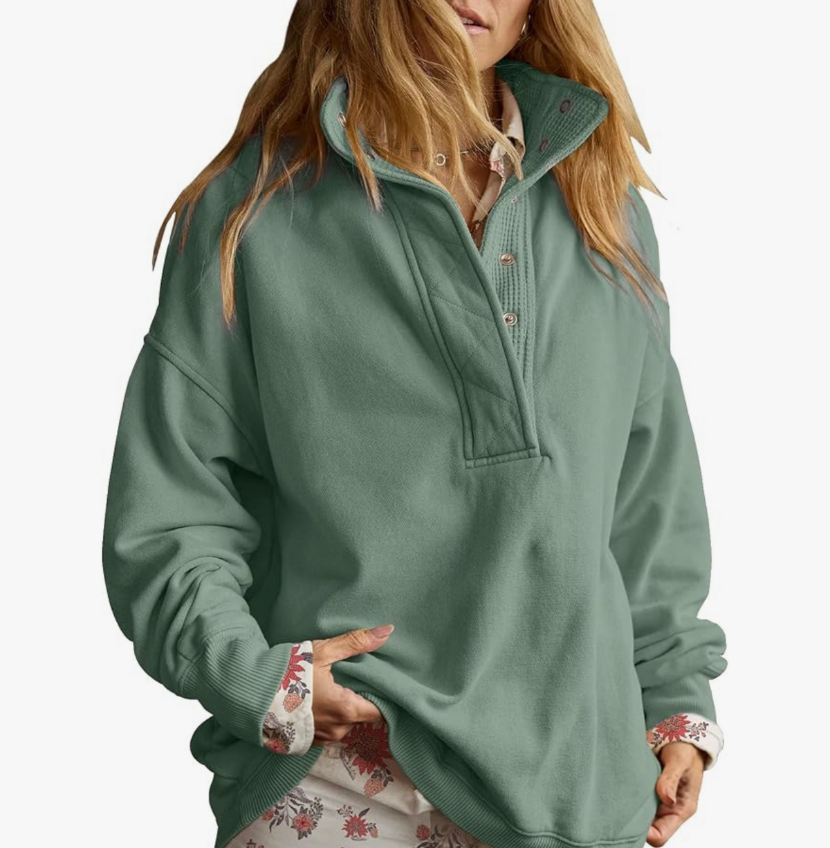 Oversized Henley Sweatshirt