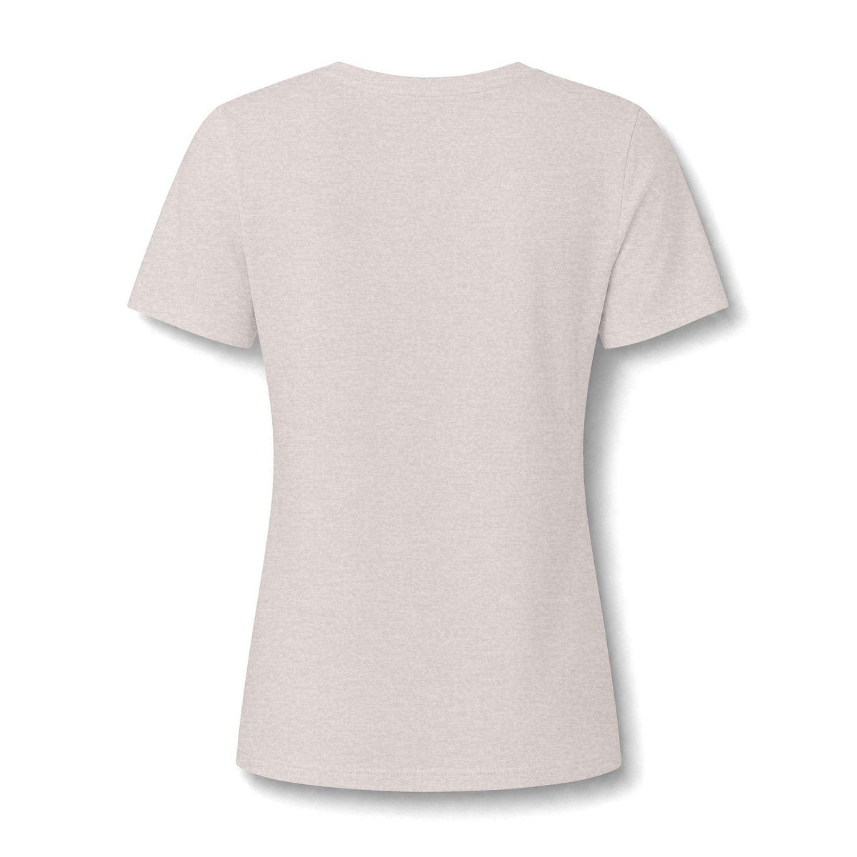 Back view of a light heather gray women's short sleeve tee with a gently shaped silhouette and smooth blank fabric for casual everyday wear