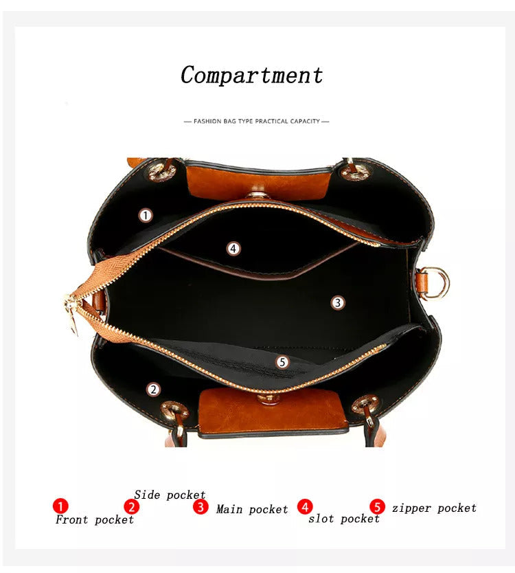 Open faux crocodile handbag showing spacious interior compartments with front side slot and zipper pockets in a polished maroon design