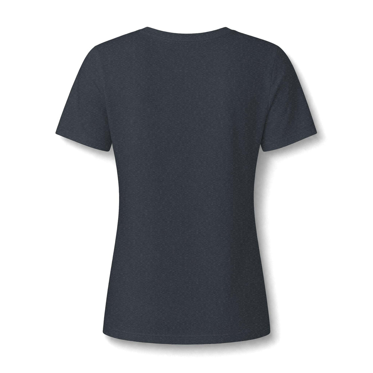Back view of a dark charcoal heather women's short sleeve T shirt with a relaxed fit, softly shaped waist, and lightweight fabric for casual everyday wear