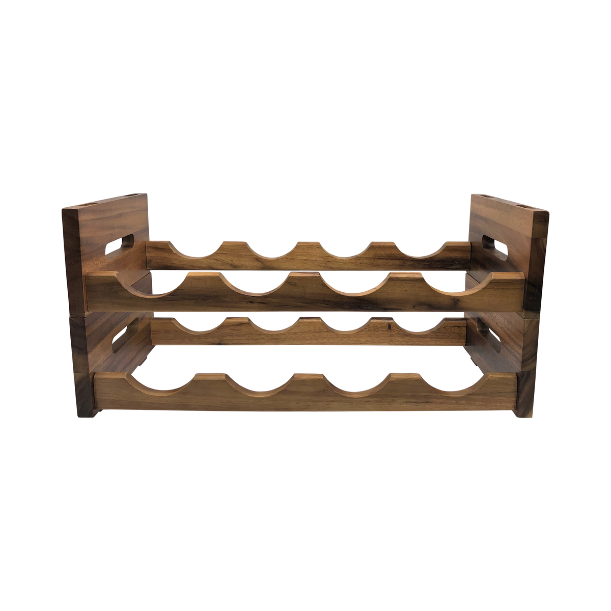 Rustic wooden stackable wine rack with three tiers of bottle slots for stylish home decor storage by DC-Kalmar Home from Home and beyond